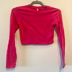 Pink Fitted Long Sleeve Crop Top